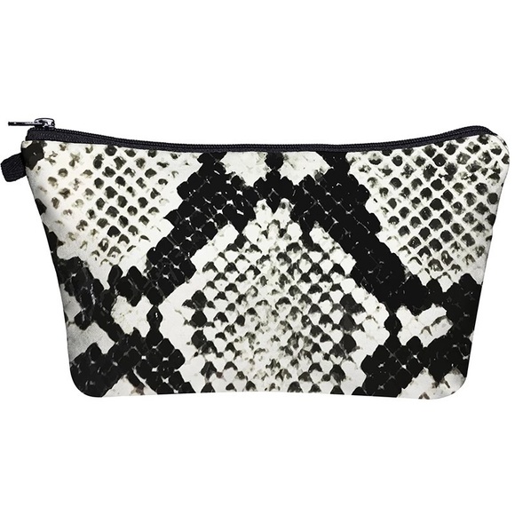 Handbags - Black & White Snakeskin Cosmetic Toiletry Bag